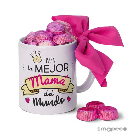 Taza cerámica Para la mejor mamá en caja regalo 6 bombones