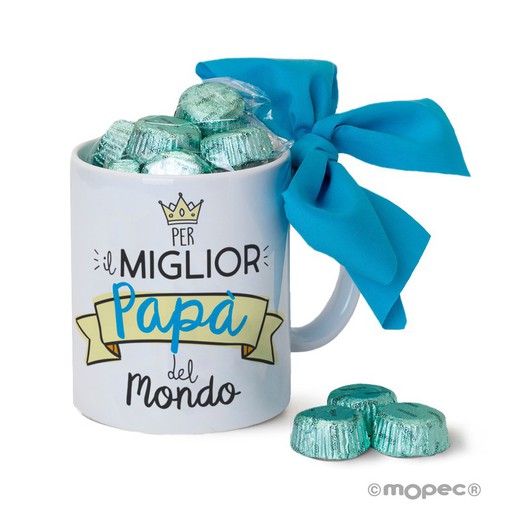Taza cerámica Per el miglior Papà en caja regalo 6 bombones
