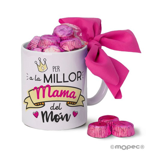 Taza cerámica Per la millor mamà en caja regalo 6 bombones