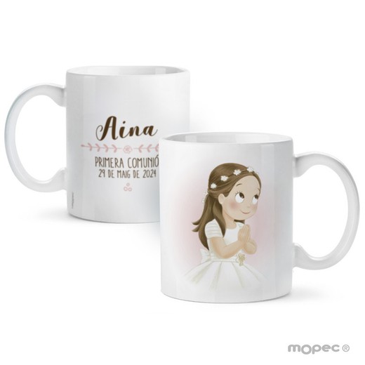 Taza cerámica Primera Comunió niña vestido largo y corona