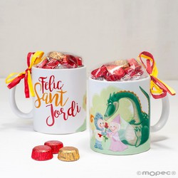 Taza cerámica Sant Jordi en caja regalo 6bombones