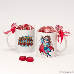 Taza cerámica SUPER MAMÃE 6 bombones en caja regalo