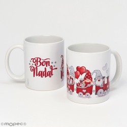 Taza cerámica tren gnomos rojos Bon Nadal caja regalo