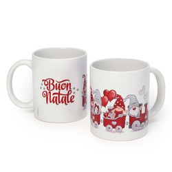 Taza cerámica Tren Gnomos ROJOS Buon Natale caja regalo