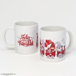 Taza cerámica tren gnomos rojos Feliz Navidad caja regalo