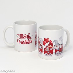 Taza cerámica tren gnomos rojos Merry Christmas caja regalo
