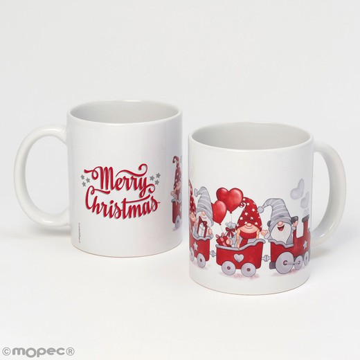 Taza cerámica tren gnomos rojos Merry Christmas caja regalo