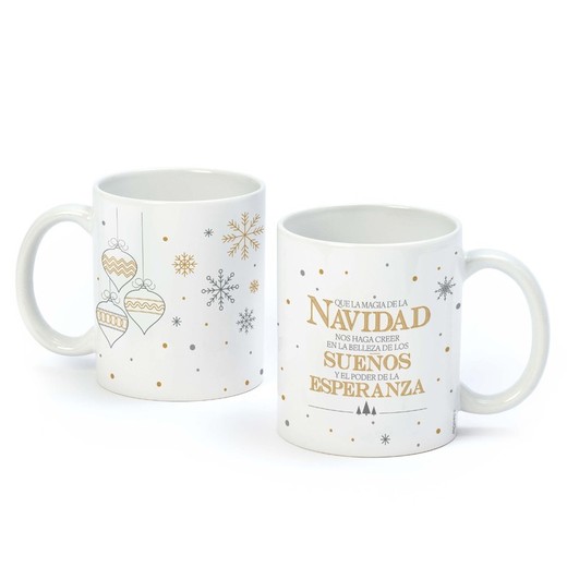 Taza copos de nieve con mensaje navideño en caja regalo