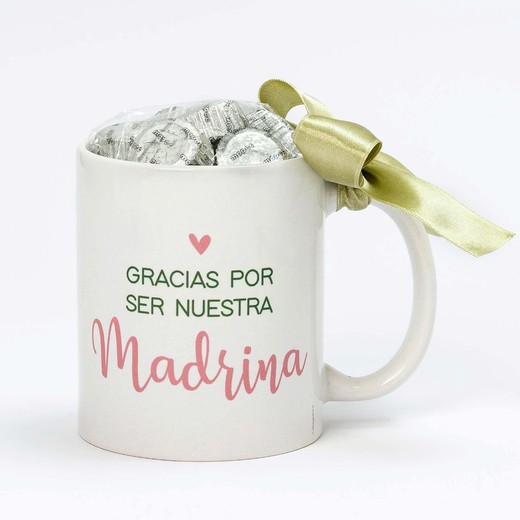 Taza de cerámica "Gracias Madrina" 6 bombones en caja regalo