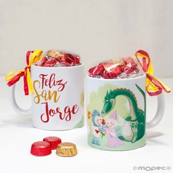 Taza de cerámica San Jorge con 6 bombones en caja regalo
