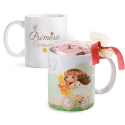 Taza niña Comunión en bici con 7 caramelos