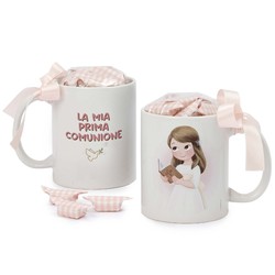 Taza Prima Comunione niña Biblia 7 caramelos en caja regalo