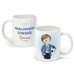 Taza Primeira Comunhão niño con pelota en caja regalo