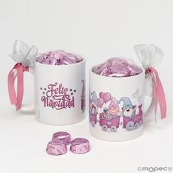 Taza tren gnomos rosas Feliz Navidad 6 bombones y caja regalo