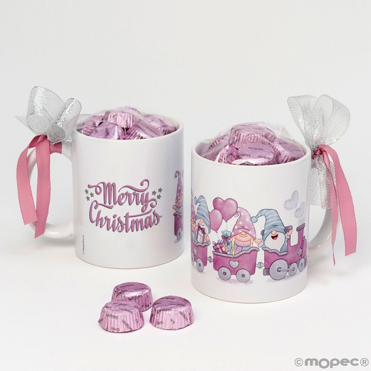 Taza tren gnomos rosas Merry Christmas 6 bombones y caja regalo