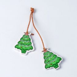 Adorno decorativo Abetos de madera con cordel