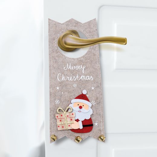 Adorno puerta Papa Noel con regalo y cascabeles 28,5cm.