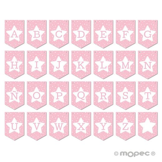 Banderola B rosa con estrella para guirnalda 14,6x21,7cm