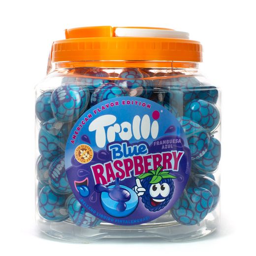 Bolinhas de gelatina recheadas com framboesa azul da Trolli