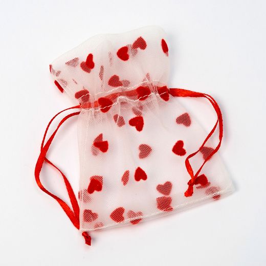 Bolsa tul corazones rojos, 8x10cm. min.12
