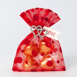 Bolsita roja broche corazones strass, tarjeta 4 cora-chocs