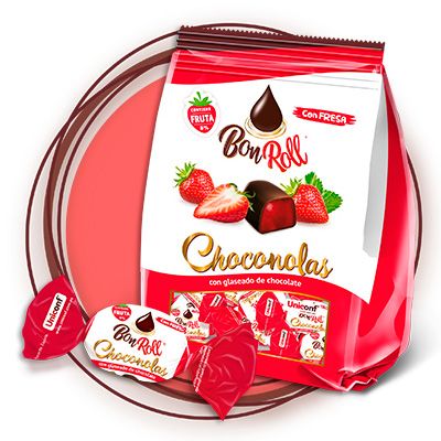 Bon Roll Choconolas Fresa. Caramelo de goma cubierto con chocolate sabor a fresa (1kg)