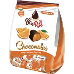 Bon Roll Choconolas Naranja. Caramelo de goma cubierto con chocolate sabor a naranja