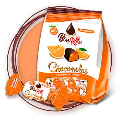 Bon Roll Choconolas Naranja. Caramelo de goma cubierto con chocolate sabor a naranja 1 Kg