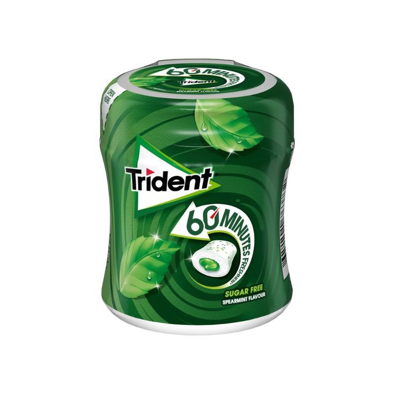 Bote Trident 60 minutos Hierbabuena 50 chicles Sin Azúcar. Chicle Sin Azúcar Hierbabuena 3 unidades