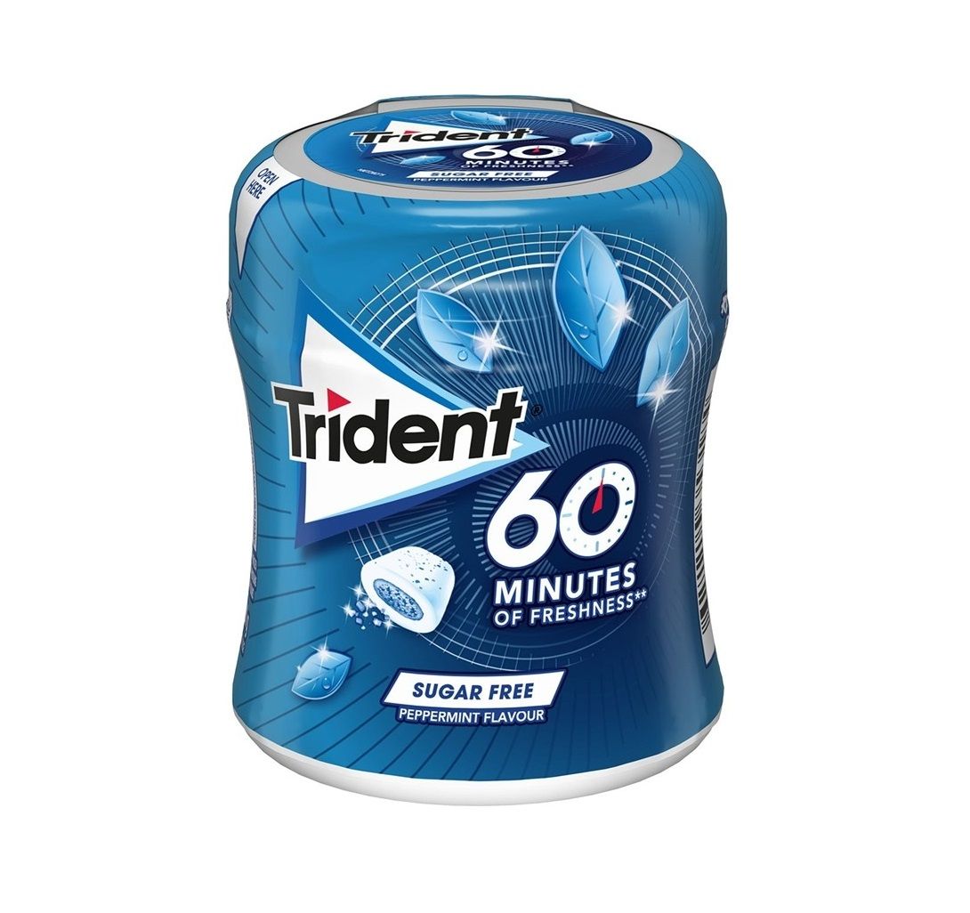 Bote Trident 60 minutos Menta 50 chicles Sin Azúcar. Chicle Sin Azúcar Menta 3 unidades
