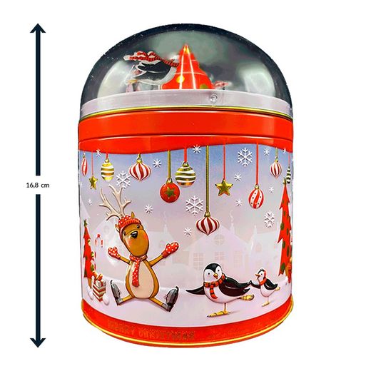 Caja bombones Lata Pingüino Navidad Musical de Chocoday. Caja con 150 gramos de bombones praliné