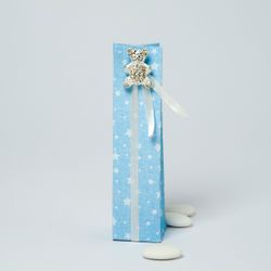 Caja estrellas azul broche osito strass 3 peladillas choc