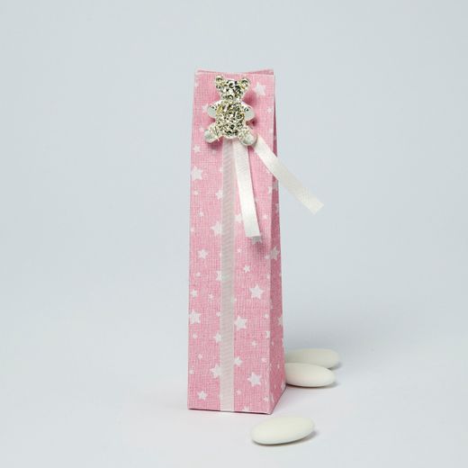 Caja estrellas rosa broche osito strass 3 peladillas choc