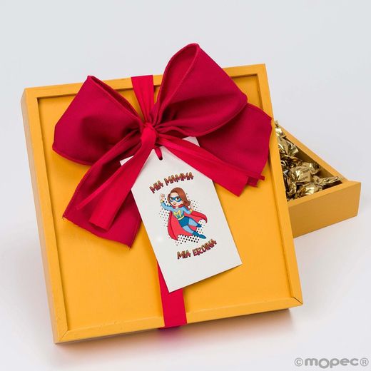 Caja madera amarilla 30 crokichocs Súper Mamá