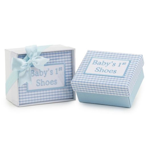 Caja mis 1os. zapatos vichy azul con caja regalo y lazo