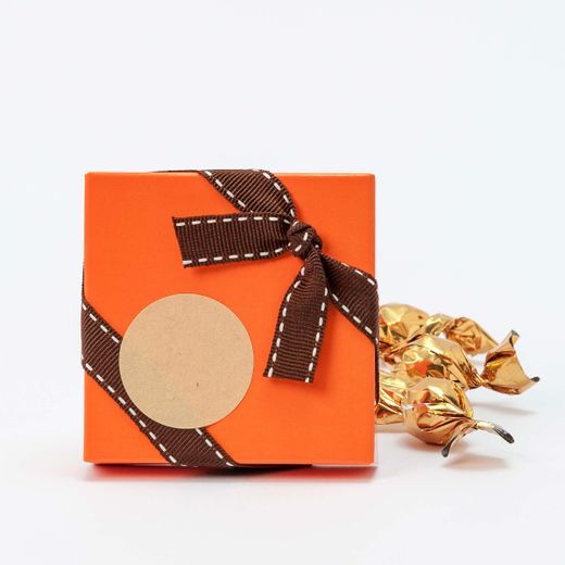 Caja naranja decorada cinta pespunte marrón 3 croki-chocs*