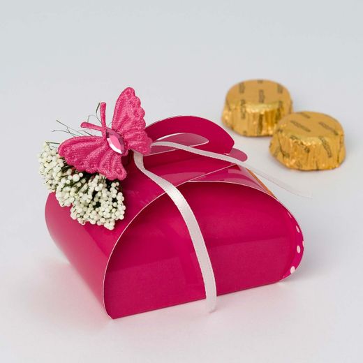 Cajita fucsia mariposa 2 bombones 7,5x5,8cm.*