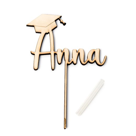 Cake topper Graduación madera personalizado 1 nombre 15cm.