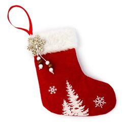 Calcetín rojo 19cm. arbol, copo nieve dorado