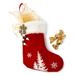 Calcetín rojo arbol copo nieve dorado 5 chocolates croki-chocs