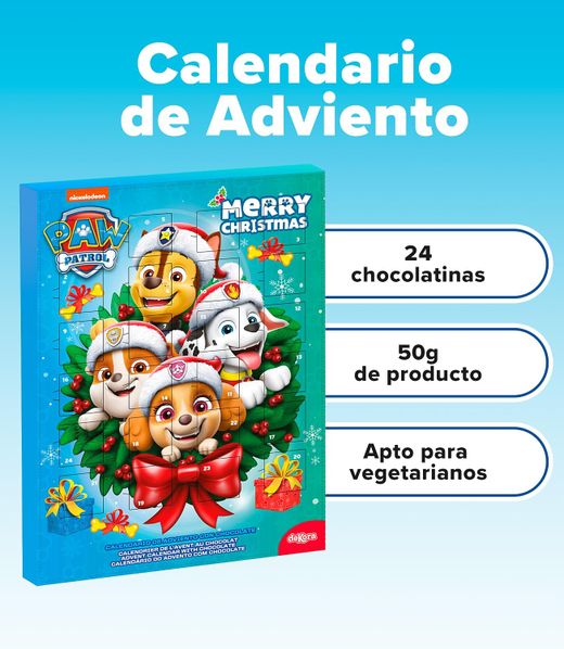 Calendario adviente chocolate Navidad de la Patrulla Canina (50gr) de Dekora