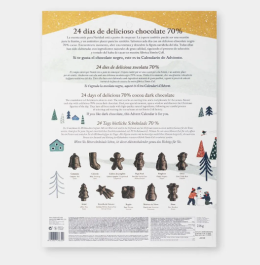 Calendario Adviento Figuras 3D Chocolate 70% (216gramos)