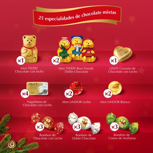 Calendario de adviento navidad chocolate Lindt (170 gramos)