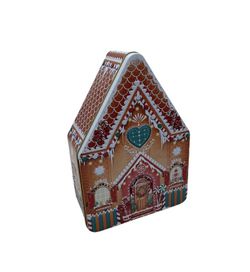 Caja bombones Casita Gingerbread Navidad  de Chocoday. Caja de lata con 300 gramos de bombones praliné