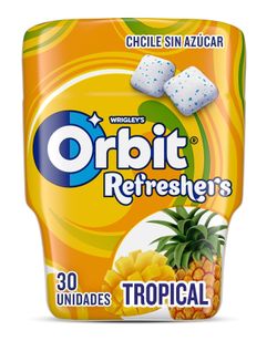 Chicles Orbit Refreshers Tropical 30 chicles Sin Azúcar (6 Botes)