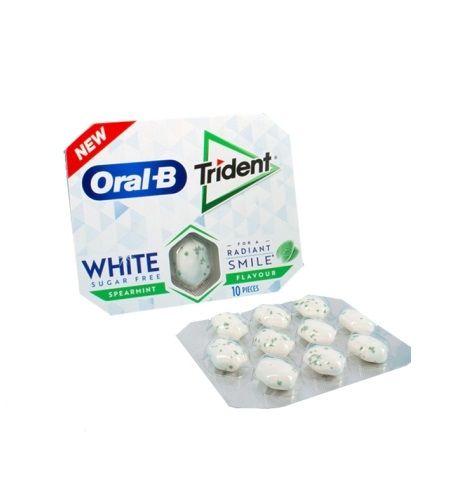 Chicles Trident Oral B White menta verde, 10 chicles por paquete. Chicle Sin Azúcar Hierbabuena 12 unidades