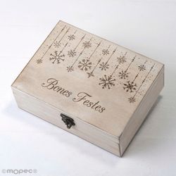Cofre madera Bon Nadal copos personalizable 23x17cm