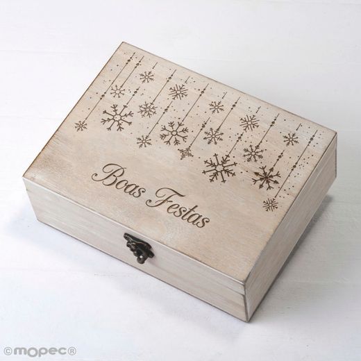 Cofre madera Feliz Natal copos personalizable 23x17cm