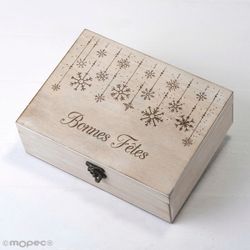 Cofre madera Joyeux Noël copos personalizable 23x17cm