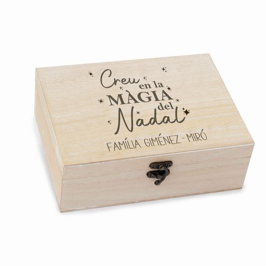 Cofre madera mensaje Cree en la magia Navidad 23x17 cm.